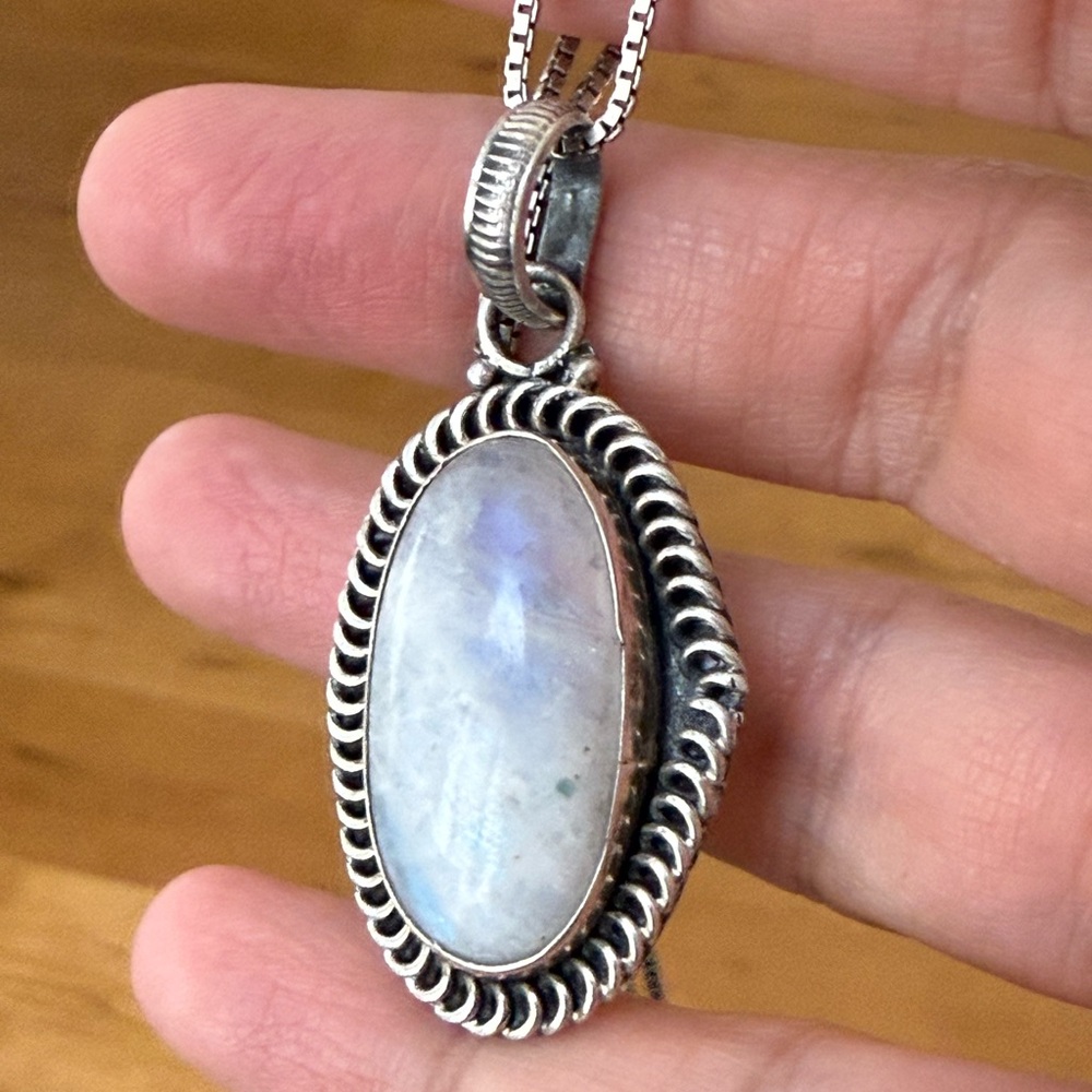 Natural Moonstone Solid Sterling Silver Pendant A… - image 1